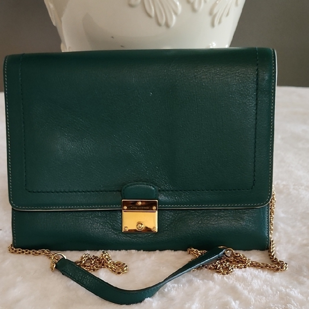 Marc Jacobs Green and Gold Crossbody Bag with Chain Strap